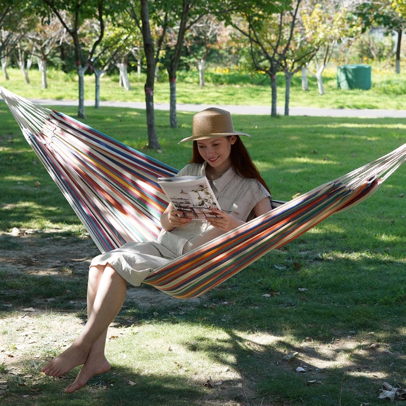 INNO STAGE 2 Persons Hammock with Tree Straps - Brazilian Double Hammock  Portable Hanging Camping Bed for Patio  Backyard  Porch  Outdoor and Indoor Use - Soft Cotton Hammock with Carrying Bag - Image 3